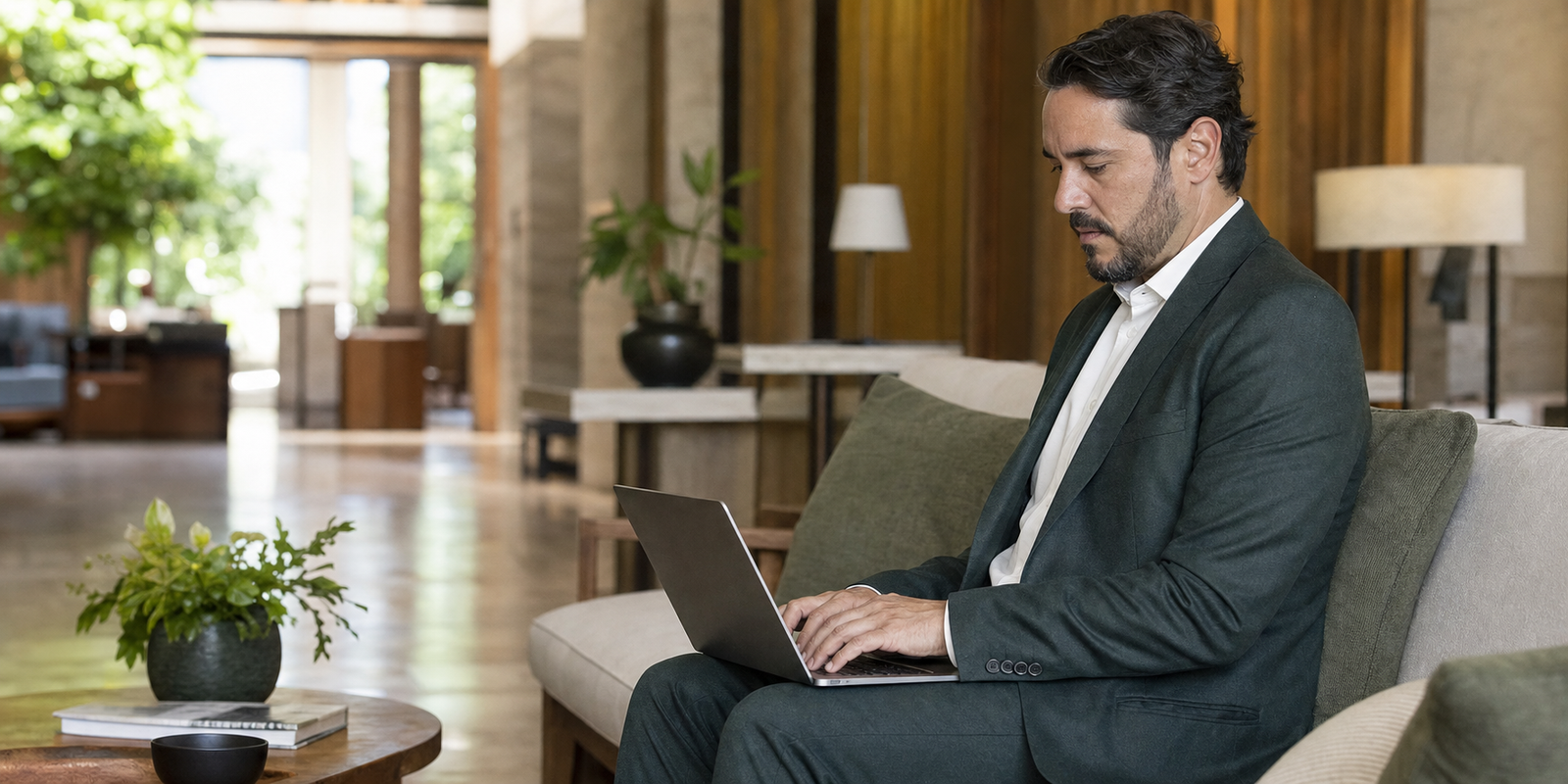 Gestor acompanhando a operação de um hotel sofisticado